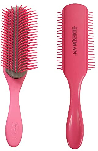 Denman Curly Hair Brush D4 (Pink & Pink Pins) 9 Row Styling Brush for Styling, Smoothing Longer Hair and Defining Curls - For Women and Men
