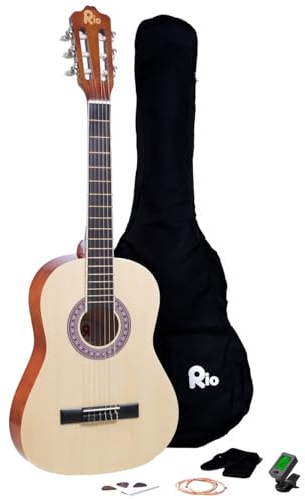 Akustikgitarren-Set (3/4-Größe, für Kinder von 9-12 Jahren, inkl. Tasche, Gurt, Plektren, Stimmpfeifen) natur