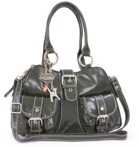Catwalk Collection Handbags - Damen Leder Henkeltasche - Umhängetasche/Handtasche Mittelgroß - Verstellbarer Abnehmbarer Gurt - Faith