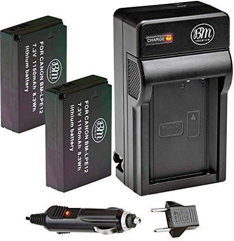 BM Premium Lot de 2 batteries et chargeur LP-E12 pour appareil photo numérique sans miroir Canon Rebel SL1 100D, EOS-M, EOS M2, EOS M10