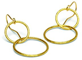 Pernille Corydon Damen Ohrringe Double Open Coin - Ohrhänger für Frauen mit 2 runden Ringen Kreisen - Echtschmuck 925er Silber vergoldet E223g