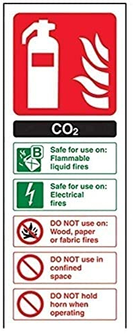 vsafety 11004 Hammer/Schlägel ac-s Feuerlöscher Schild, CO2 ID, selbstklebend, Portrait, 75 mm x 200 mm x 200 mm, schwarz/grün/rot