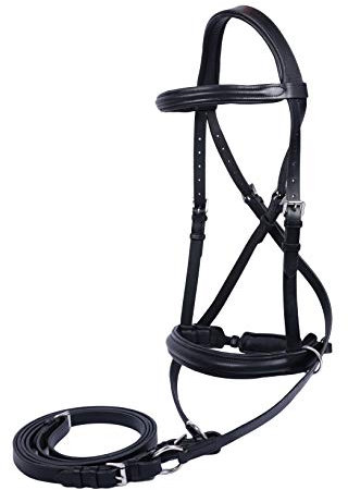 Wonder Care_Genuine English Leather Crossover Crossunder Bitless Horse Bridle Headstall with Reins