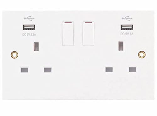 Selectric SQ-USB-3 13A 2 Gang Socket with 2 USB Outlets
