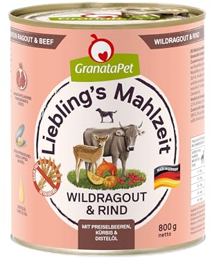 GranataPet Liebling's Mahlzeit Wildragout & Rind, Nassfutter für Hunde, Hundefutter ohne Getreide & ohne Zuckerzusätze, Alleinfuttermittel, 6 x 800 g