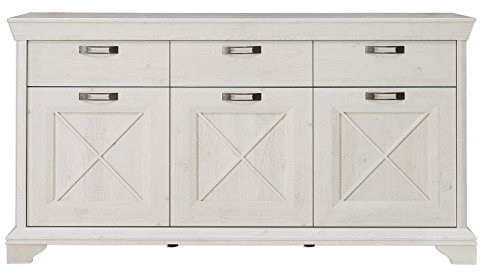 Forte Kashmir Kommode mit 3 Türen und 3 Schubladen, Holzwerkstoff, Pinie Weiß, B x H x T: 178,3 x 95,9 x 48,2 cm