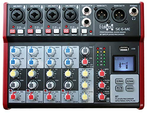 E-Lektron Live Mischpult Mixer + Stereo USB/Bluetooth/Soundkarte, inkl. Phantom (SE-6-4-Kanal + Stereo)
