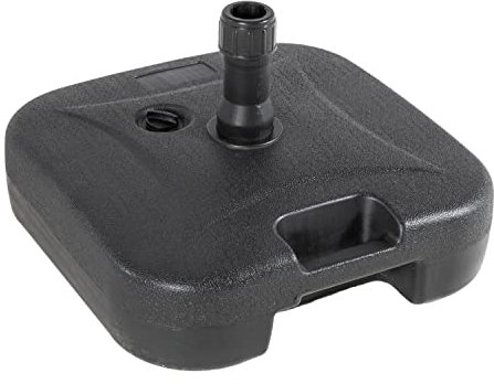 Base para parasol de jardín cuadrada rellenable en color negro con asa, 44,5x44,5x14 cm, Peso 40 Kg, mástil 32 a 38 mm, Polietileno de alta densidad HDPE, pie sombrilla, soporte apto exterior