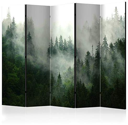 decomonkey Paravent Raumteiler Innen Landschaft 225x172 cm 5 Teilig Einseitig Room Divider Wall Raumteiler Stehend Trennwand Sichtschutz Spanische Wand Sichtschutzwand Wohnzimmer Holz Wald Baum