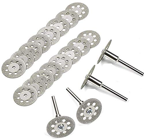 behone Diamante Dischi Taglio, 22mm Dischi Diamantati Mini 20 Pezzi di Tagliante per Taglio Vetro, Gemma di Pietre Preziose e Asta Asse 4 Pezzi per Legno Pietra Metallo