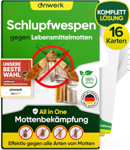 anwerk® Schlupfwespen gegen Lebensmittelmotten - 16 Karten (4 Karten à 4 Lieferungen) - Effektiv Lebensmittel Motten bekämpfen - Alternative zur Mottenfalle, Mottenspray, Pheromonfalle