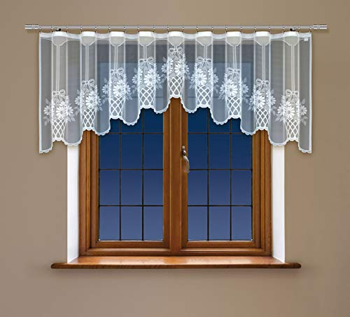 Gardine Vorhang Jacquard Store mit Kräuselband Weiß Blumenmuster 90 und 140 cm Hoch / 300 Breit (90 x 300 cm)