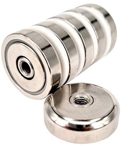 Neodym Magnet mit Gewinde Bohrung - Extra Starke Topfmagnete D 25 mm - 20 KG Zugkraft - Flachgreifer Rund mit M5 Gewindebohrung Innengewinde [5 Stück]