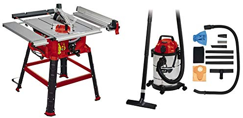 Einhell Scie circulaire à table TC-TS 2225 U (max. 2200 W, lame de scie Ø254 x ø30 mm, butée parallèle/angle, réglage en hauteur jusqu'à 80 mm) + aspirateur synchro 20L TC-VC 1820 SA