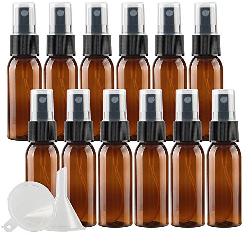 ZEOABSY 12 Pièces 30ml Vaporisateur Vide, Marron Petits Vaporisateur en Plastique, Flacon Spray Vide, Atomiseur Parfum, Bouteilles avec Pompe de Pulvérisation Noir de Voyage