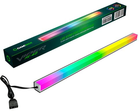 GameMax 40cm Addressable RGB LED Strip For PC Gaming Cases, 40 LEDs Viper-AR 40 Rainbow Magnetic ARGB Strip PC Case Lighting, 5V 3 Pin Motherboard AURA SYNC