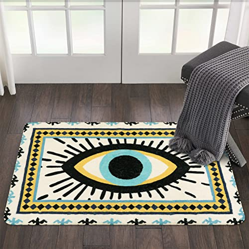 HAOCOO Blue Evil Eye Area Rugs 2'x3' Non-Slip Tribal Style Small Throw Rugs Super Soft Velvet Creative Accent Distressed Floor Carpet for Door Mat Entryway Bedroom Decor