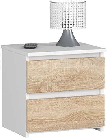 AKORD | Kommode Set 2 Schubladen Sideboard Mehrzweckschrank Schrank | Schreibtisch | ecktisch | Eck Schreibtisch für Home Office | Einfache Montage | 40x40x35 | Weiß & Sonoma-Eiche Front