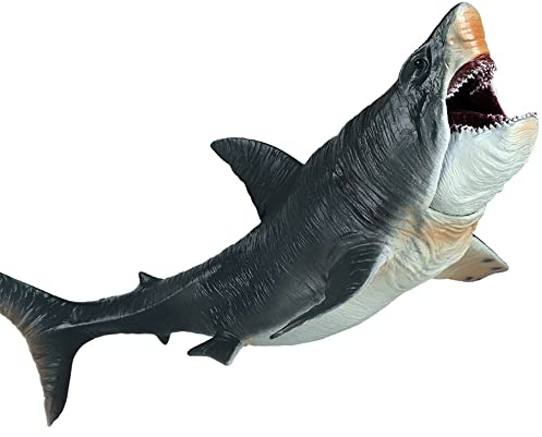 SIENON Großes Hai-Spielzeug Megalodon 27 cm, realistische Hai-Spielzeugfigur, Megalodon-Hai-Figur, Tiefseekreatur aus Kunststoff, handbemaltes Meerestiermodell, Spielset für Badespielzeug, Kuchendecke