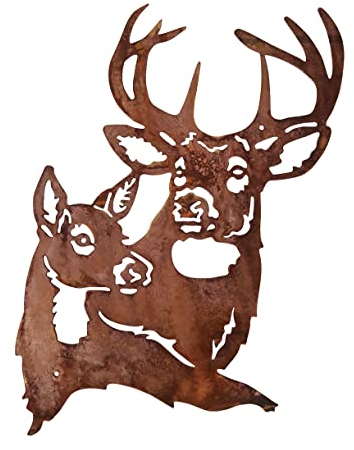 Wandbild Hirsch Paar 50x30 cm Hirschkopf im Rost Design - Rostfigur Hirsch, Deko Bild, Gartendeko, Metalldeko, Terrassendeko