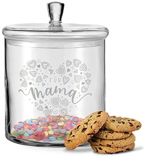 GRAVURZEILE Leonardo Keksglas mit Gravur – im Für Mama Design - Keksdose Bonbonglas mit Deckel - Geschenk für die Mutter als Geschenk zum Muttertag