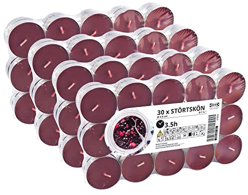 Ikea STORTSKON Duft-Teelichte, Beeren, Blattgrün und Veilchen, dunkelrot, 3,5 Stunden – 120 Stück, 3,8 cm