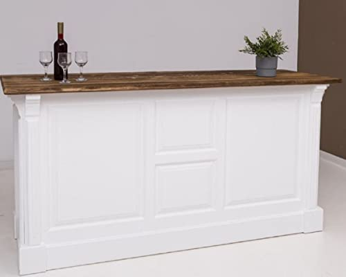Casa Padrino Landhausstil Bar Theke Weiß/Dunkelbraun 191 x 68 x H. 95 cm - Massivholz Thekentisch - Bartisch - Massivholz Bar Möbel im Landhausstil