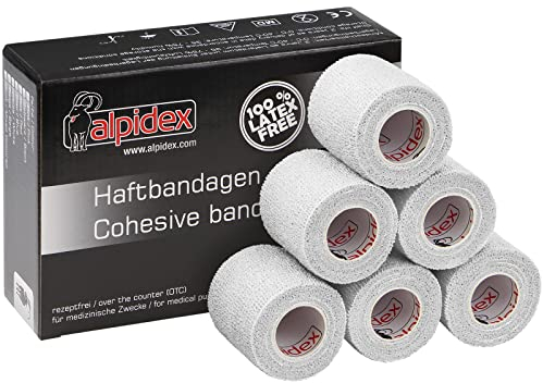 ALPIDEX 6 Rollen Haftbandage 5 cm x 4.5 m Selbstklebender Verband Pet Bandagen Fixierband Sport Vet Wrap Tape Selbsthaftend, Farbe:weiß