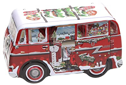 POWERHAUS24 Blechdose Winter-Camper, Geschenk, Aufbewahrung, Deko, Spielzeug, lebensmittelecht, ca. 16,5 cm x 9 cm, 2 Rezepte inklusive