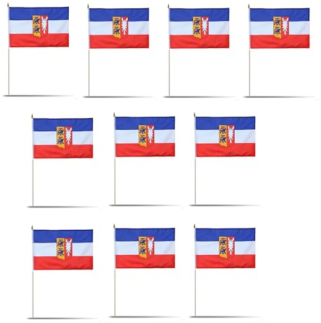 Sonia Originelli Handfahnen Flaggen zum Schwenken ca. 30 x 45 cm, 10 Stück, Farbe: Schleswig-Holstein