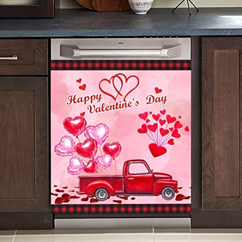 IMIT Happy Valentines Day Küche Dekoration Rot LKW Geschirrspüler Magnet Abdeckung Panel Aufkleber, Herz Ballon Vinyl Magnetischer Aufkleber für Geschirrspüler, Kühlschrank, Schrank (58,4 x 66 cm