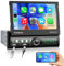 1 DIN Carplay Android Auto CAMECHO Autoradio 1 DIN avec écran rétractable motorisé 7 Pouces,Bluetooth Mains Libres FM Commandes au Volant, Support USB/AUX/TF+caméra arrière