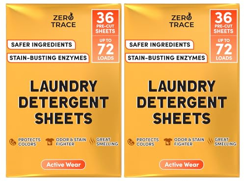 Zero Trace Hojas de detergente para ropa, formuladas para sudor y ropa de entrenamiento, sin plástico, ecológicas (Active Wear 144 cargas)