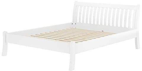 Gästebett Doppelbett Echtholzbett 160x200 hohe Sitzkante Kiefer massiv weiß V-60.61W-16, Ausstattung:Rollrost inkl.