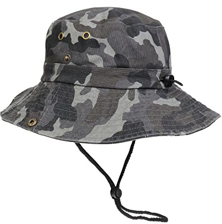JK Home Sombrero Boonie de algodón lavado, para exteriores, de ala ancha, protege el sol, gorra clásica de safari de la selva, para pesca, caza, camping, camo grey, Talla única