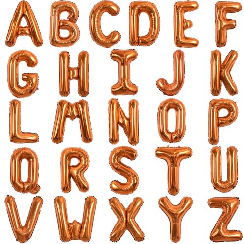 TONIFUL 52 Stück 16 Zoll Orangefarbene Buchstabe A-Z Ballons Benutzerdefinierte Phrase Mylar Folie Alphabet Erstellen Sie Ihr Eigenes Banner für Geburtstag Jubiläum Feier Graduierung Party Supplies