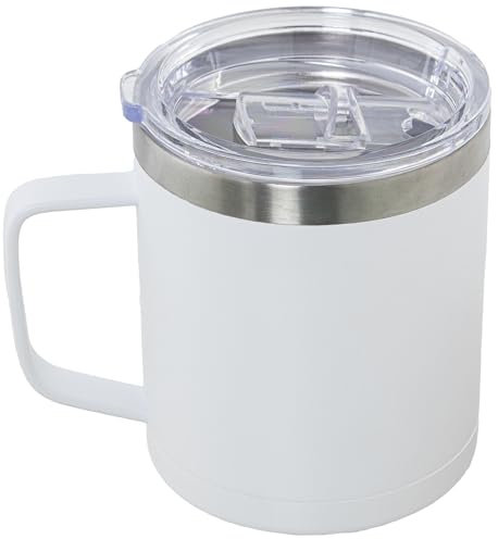 Taza Termo de 350ml de Acero Inoxidable Doble y Tapa acrilica en Blanco y Transparente 9x9x11 cm