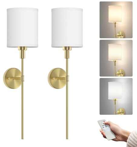 Coinmit 2 Stück LED kabellose Wandleuchte mit Akku, dimmbare Wandlampe mit Fernbedienung, 5500mAh aufladbare Wandleuchten, Innenwandleuchten, geeignet für Innen, Wohnzimmer, Schlafzimmer. Gold