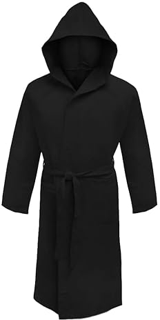 Puraluna Bademantel aus weicher Mikrofaser, mit Kapuze, Außentasche für Damen und Herren, Schwarz , M