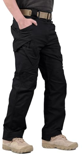 Hiwise Men's Ripstop Tactical Pants Water Resistant Stretch Cargo Pants Lightweight EDC Hiking Work Pants (Black, 36WX32L)