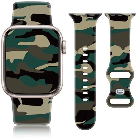 SIBOYL Correa de camuflaje para Apple Watch para hombres y mujeres de 45 mm, 44 mm, 42 mm, 49 mm, correa deportiva para Apple Watch Ultra para hombres, correa de silicona para iWatch Series 9, Series