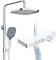 Rainsworth columna da ducha termostatica con repisa de cristal Cromo, ducha de techo de 26*26 cm, caño en cascada oculto, Alcachofa Ducha Lluvia y 3 Tipos Duchas de Baño, 920mm-1260mm barra de ducha