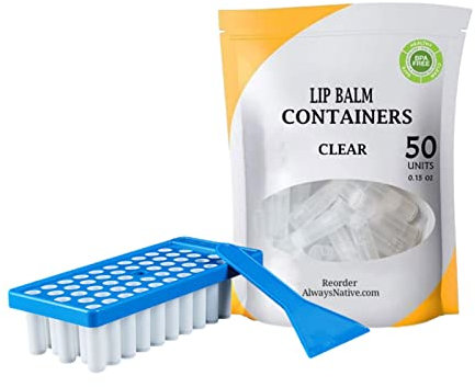 Lip Balm Crafting Kit, Lip Balm Container Tray Kit with Fill Tray and Spatula, 50 Clear Empty Lip Balm Containers Tubes Set for Women Girl Lipstick Homemade Lip Balm