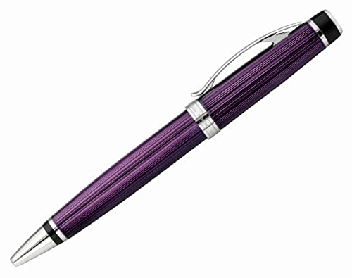 Xezo Incognito Messing-Kugelschreiber in violetter Metallic-Farbe, diamantgeschliffene Gravur, serielle, platinierte Teile (Inkognito-Violett, B-2)