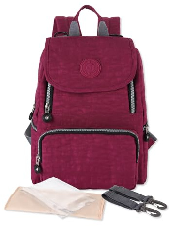 SONARIN Leicht Multifunktionale Baby Wickelrucksack Wickeltasche,Stilvolle Wasserdichte Babytasche Tragbare Reise Wickeltasche Rucksack mit Wickelunterlage & Kinderwagen Haken(Rot)