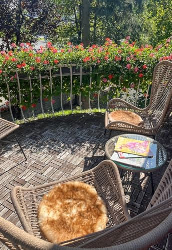 Hollert Lammfell Sitzkissen Ø 40 cm Stracciatella Stuhlkissen Stuhlauflage Merino Lammfellauflage