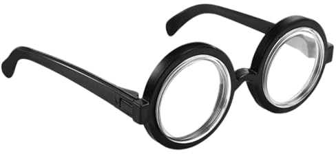 JJiaoLinin Runde Brillen mit Klaren Gläsern,Brille Nerd Retro Zauberer Brille Dicke Lustige Streber Brille für Karneval, Fasching, Mottoparty, Verkleidung, Accessoire,Schwarz