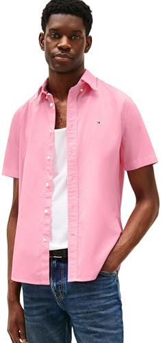 Tommy Hilfiger Chemise Homme Flex Poplin Solid Manches Courtes, Rose (Classic Pink), M