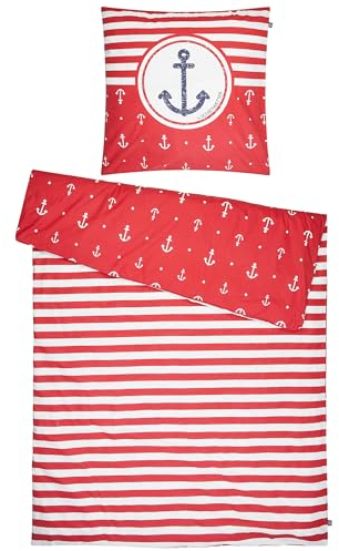 SCHIETWETTER Sonstiges Bettwäsche Anker & Streifen 135x200, 2teilig Bettbezug, Kissenbezug, Bettwäsche-Set, maritimer Wendebezug, 100% Baumwolle