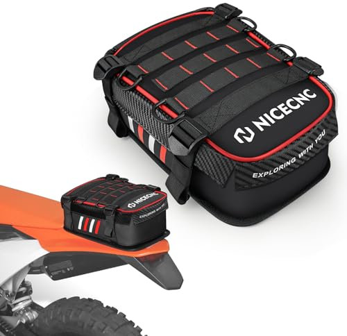 NICECNC Motorcycle Fender Bag with Tool Roll - Red - Universal Motocross Enduro - Rear Fender Mount - PVC Material - Zipper Closure - Soft Nylon/Polyester Fabric - Fit for Adventure Off-road Riding